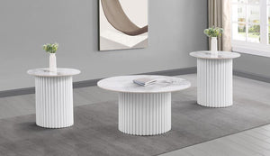Rowena - Faux Marble Coffee Table Set White 3 Pc. Coffee Table, 2 End Tables