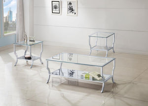 Saide - Glass Top Coffee And End Table Set Pearl Silver 3 Pc. Coffee Table, 2 End Tables