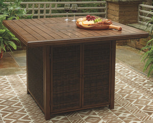 Paradise - Medium Brown - Square Bar Table w/Fire Pit