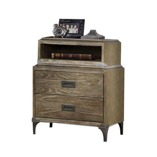Athouman - Nightstand Weathered Oak USB Dock