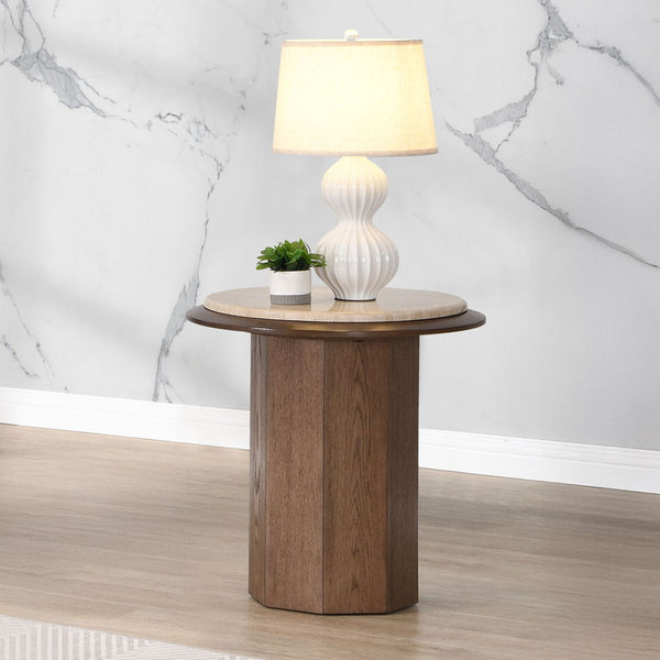 Kasha - Table Travertine & Walnut End Tables
