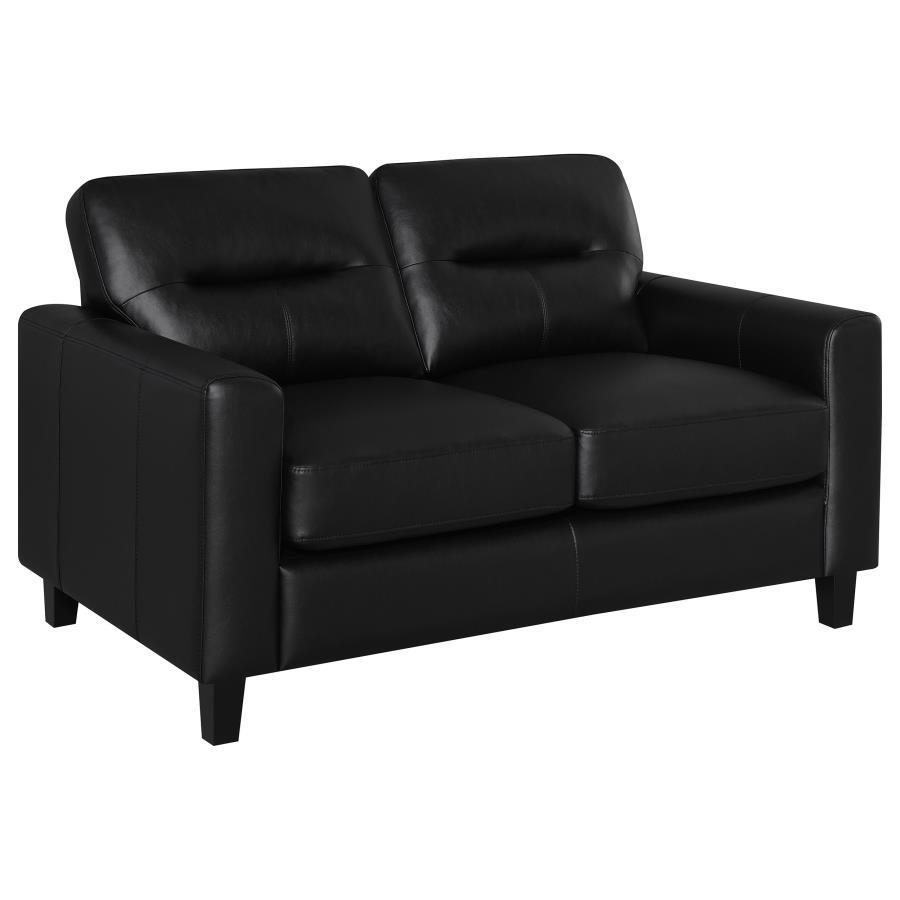 Scotland - Faux Leather Upholstered Track Arm Loveseat Black