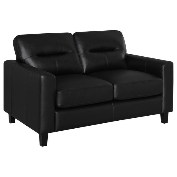 Scotland - Faux Leather Upholstered Track Arm Loveseat Black