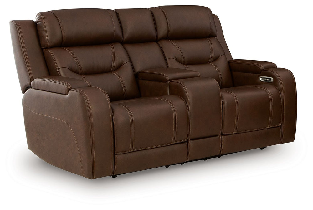 Knightington - Power Reclining Loveseat With Audio Seating Light Brown