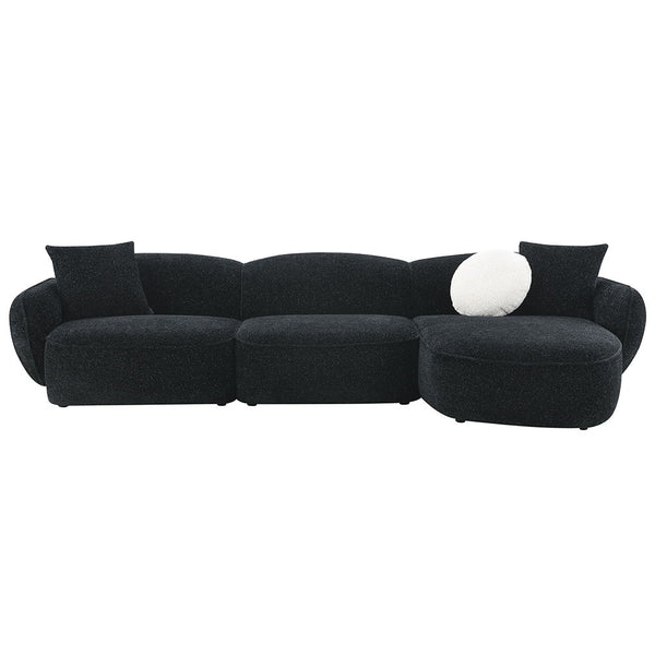 Lucifer - Sectional Sofa With 3 Pillows - Black Shimmer Chenille