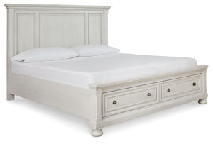 Robbinsdale - Panel Storage Bed White 2 Storage Drawers