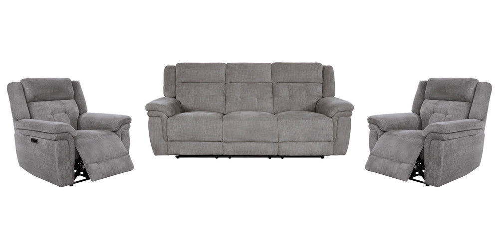 Richland - Power Reclining Sofa Set Bristol Grey 3 Pc. Sofa, 2 Recliners