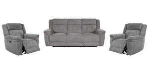 Richland - Power Reclining Sofa Set Bristol Grey 3 Pc. Sofa, 2 Recliners