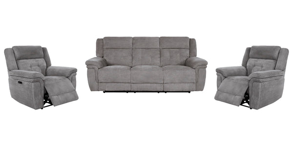 Richland - Power Reclining Sofa Set Bristol Grey 3 Pc. Sofa, 2 Recliners