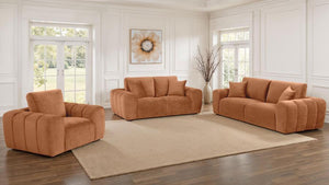 Burnett - Chenille Upholstered Sofa Set Orange 3 Pc. Sofa, Loveseat, Chair