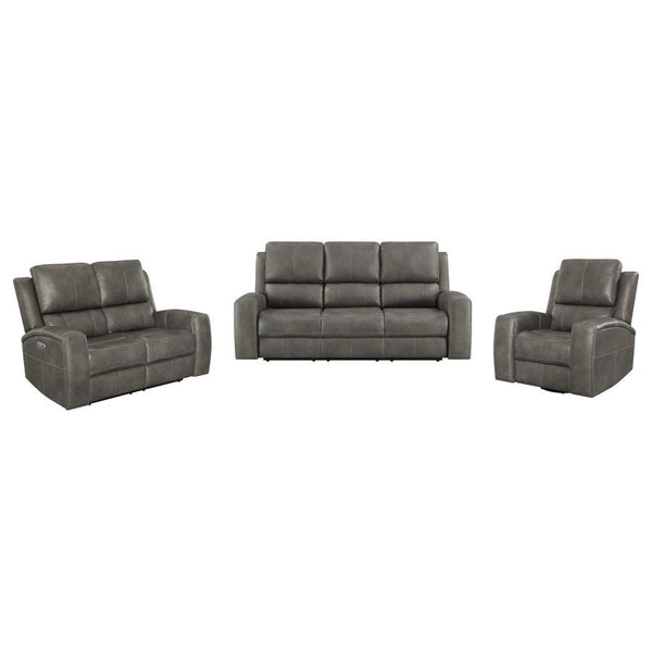 Brickston - Triple Power Reclining Sofa Set Dark Gray 3 Pc. Sofa, Loveseat, Recliner