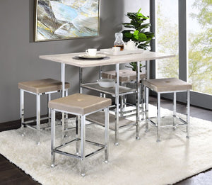 Raine - Counter Height Table - Antique White & Chrome Finish