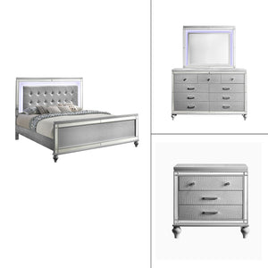 Valentino - Bedroom Set Pearl Silver 4 Pc. Bed, Dresser, Mirror, Nightstand California King