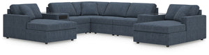 Modmax - Ink - Sectional Blue 8 Pc. Double Chaise Sectional With Audio And Storage Consoles