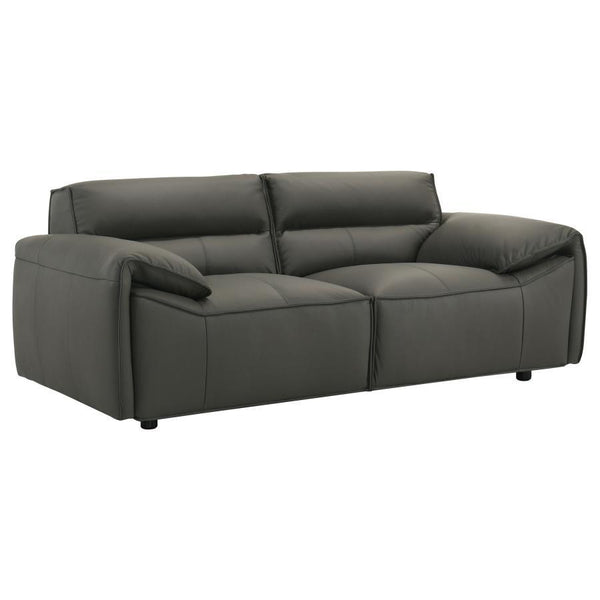 Buxton - Top Grain Leather Upholstered Loveseat Dark Gray