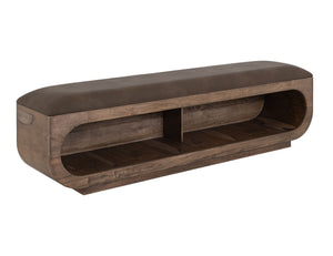 Balam - Wooden Bench With A Cushioned Seat Light Brown Faux Leather