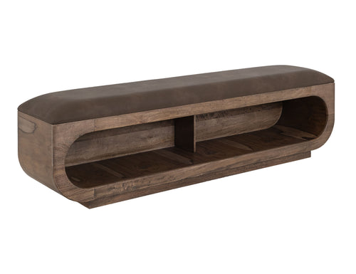 Balam - Wooden Bench With A Cushioned Seat Light Brown Faux Leather