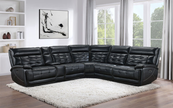 Hewitt - Leather Upholstered Power Reclining Sectional - Black