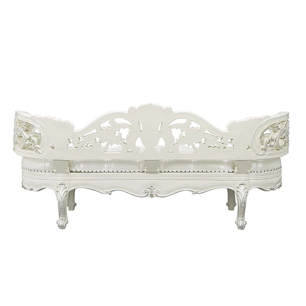 Adara - Bench - Pearl White Synthetic Leather & Antique White