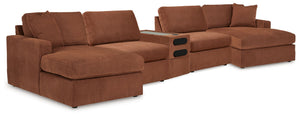 Modmax - Spice - Sectional Light Brown 5 Pc. Sectional With Double Chaise and Audio Console