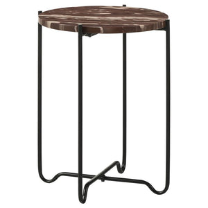 Latifa - Round Marble Top Accent Side Table - Red And Black