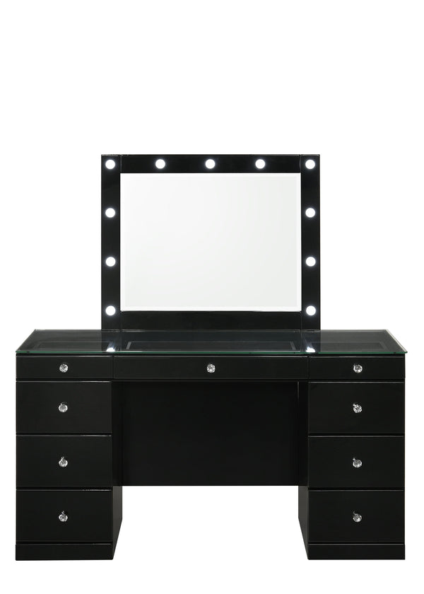 Avery - Vanity Desk With Glass Top And LED Mirror - Black