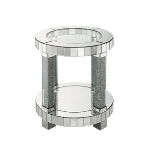 Noralie - 20" Round End Table - Mirrored & Faux Diamonds