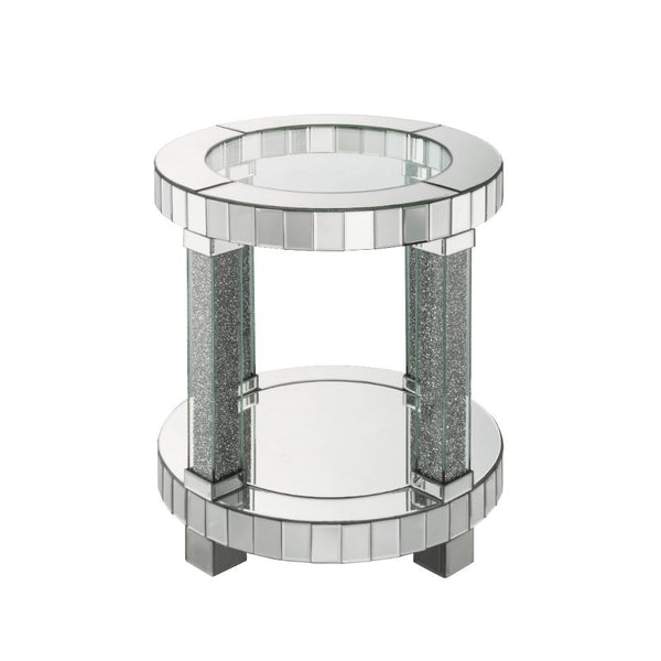Noralie - 20" Round End Table - Mirrored & Faux Diamonds