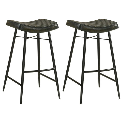 Bayu - Leather Upholstered Saddle Seat Backless Bar Stool (Set of 2) Dark Brown