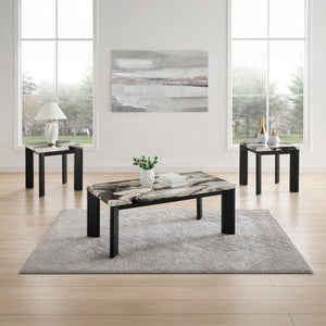 Strata - Faux Marble 3 Piece Occasional Set (1 Coffee & 2 End Tables) - Black / White