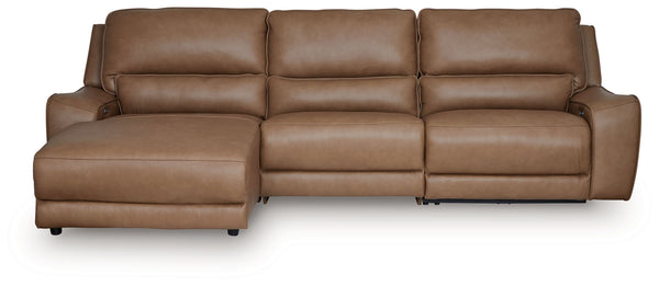 DeepWakes - Power Reclining Sectional Light Brown 3 Pc. Left Arm Facing Press Back Power Chaise Sectional Sofa