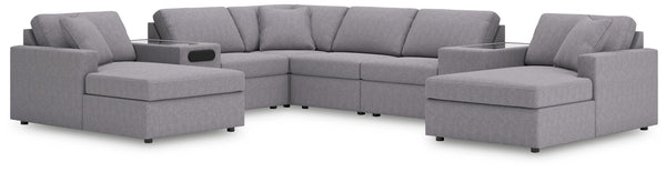 Modmax - Granite - Sectional Gray 8 Pc. Double Chaise Sectional With Audio And Storage Consoles