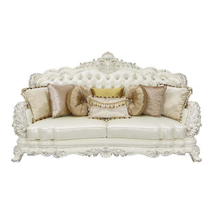 Adara - Sofa - White PU & Antique White Finish