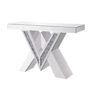 Noralie - Console Table, "V" Shape Pedestal - Mirrored & Faux Diamonds