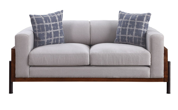 Pelton - Loveseat With 2 Pillows - Fabric & Walnut
