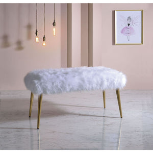 Bagley II - Bench - White Faux Fur & Gold - 20"