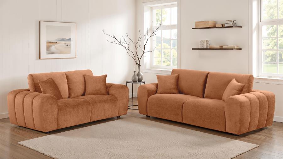 Burnett - Chenille Upholstered Sofa Set Orange 2 Pc. Sofa, Loveseat