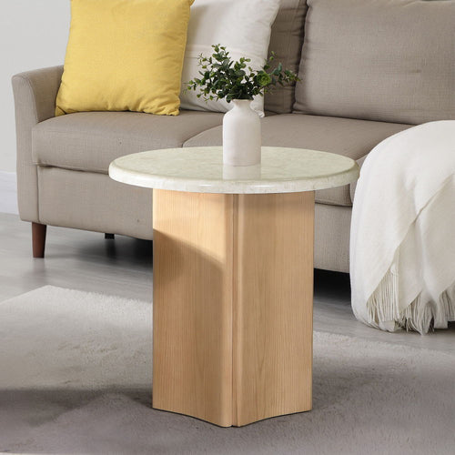 Qwin - Table With Marble Top Oak End Tables