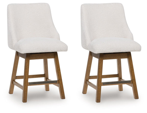 Cabalynn - Upholstered Swivel Barstool (Set of 2) - Oatmeal / Light Brown