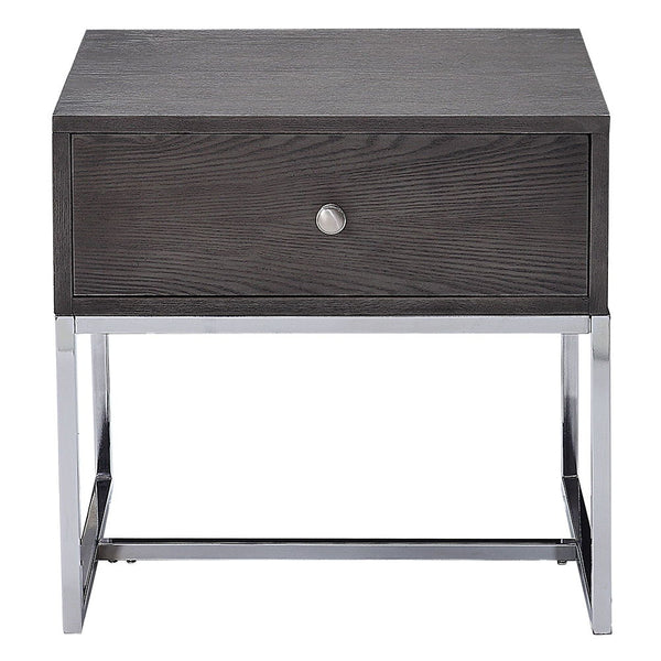 Iban - End Table - Gray Oak & Chrome