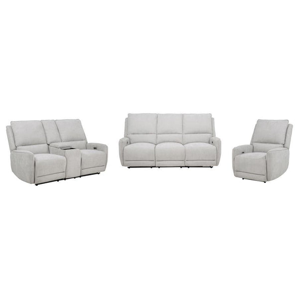 Sylmar - Chenille Power Reclining Sofa Set Gray 3 Pc. Sofa, Loveseat, Recliner