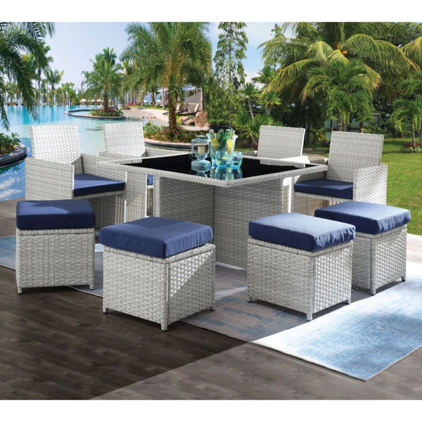 Paitalyi - Patio Set - Blue Fabric & Wicker