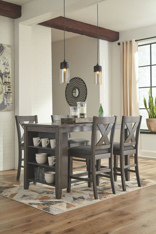 Caitbrook - Rectangular Counter Table Set Gray 5 Pc. - Rectangular Dining Room Counter Table, 4 Upholstered Barstools