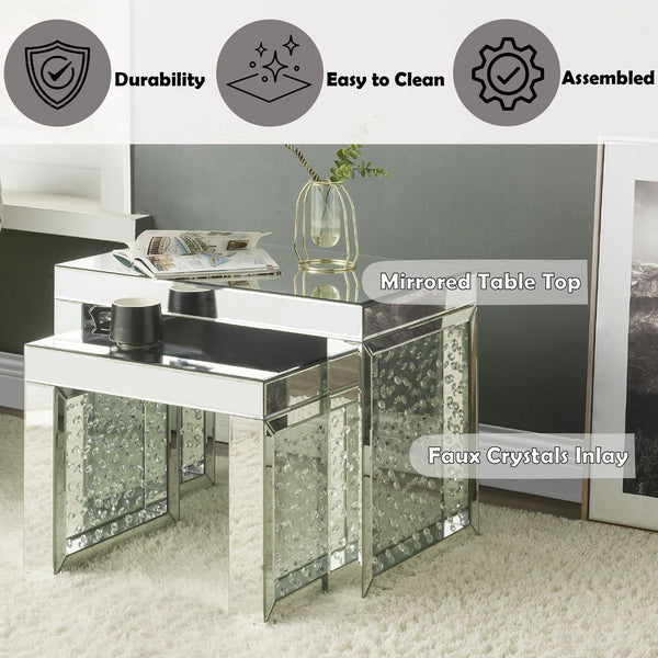 Nysa - 20" Accent Table - Mirrored & Faux Crystals Inlay