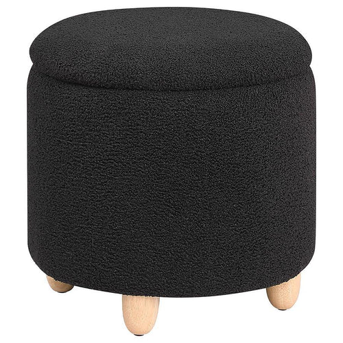 Valia - Faux Sheepskin Upholstered Round Storage Ottoman Black