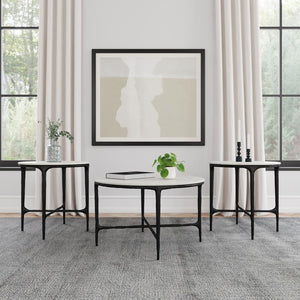 Hermas - Round Marble Coffee And End Table Set Black 3 Pc. Coffee Table, 2 End Tables