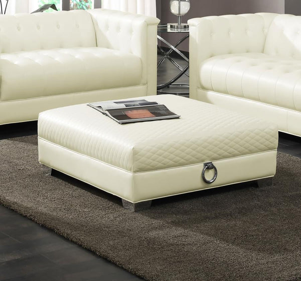 Chaviano - Square Upholstered Ottoman - Pearl White