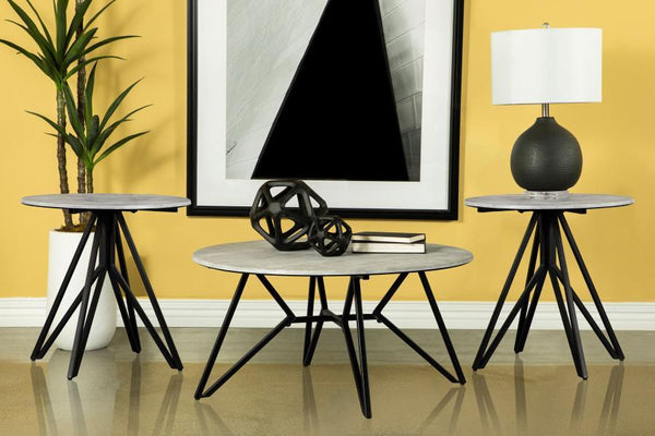 Hadi - Round Smarttop Coffee Table Set Gray 3 Pc. Coffee Table, 2 End Tables