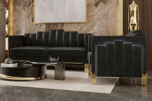 Empire - Sofa Set Black 2 Pc. Sofa, Loveseat