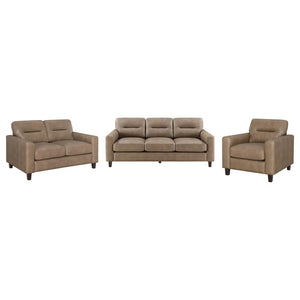 Scotland - Faux Leather Upholstered Sofa Set Dark Brown 3 Pc. Sofa, Loveseat, Chair